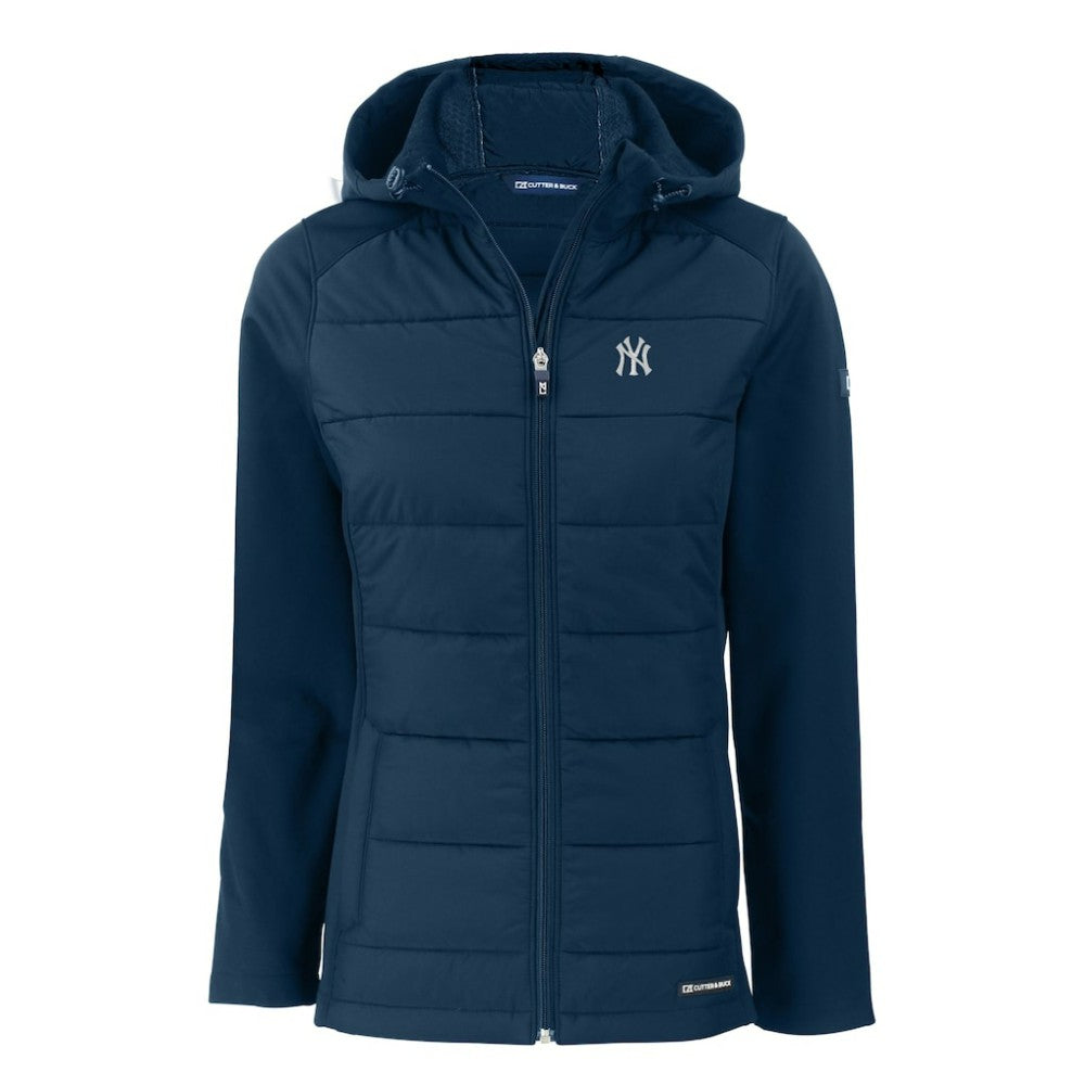 New York Yankees Cutter & Buck Women's Evoke Hybrid Eco Softshell Recycled Full-Zip Hoodie Jacket Outlet