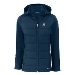 New York Yankees Cutter & Buck Women's Evoke Hybrid Eco Softshell Recycled Full-Zip Hoodie Jacket Outlet