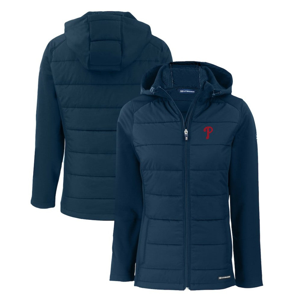 Philadelphia Phillies Cutter & Buck Women's Evoke Hybrid Eco Softshell Recycled Full-Zip Hoodie Jacket Discount