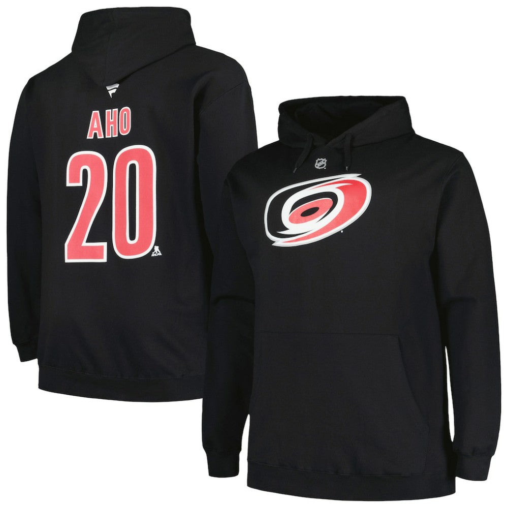 Sebastian Aho Carolina Hurricanes Profile Big & Tall Name & Number Pullover Hoodie - Black | NHL Lifestyle