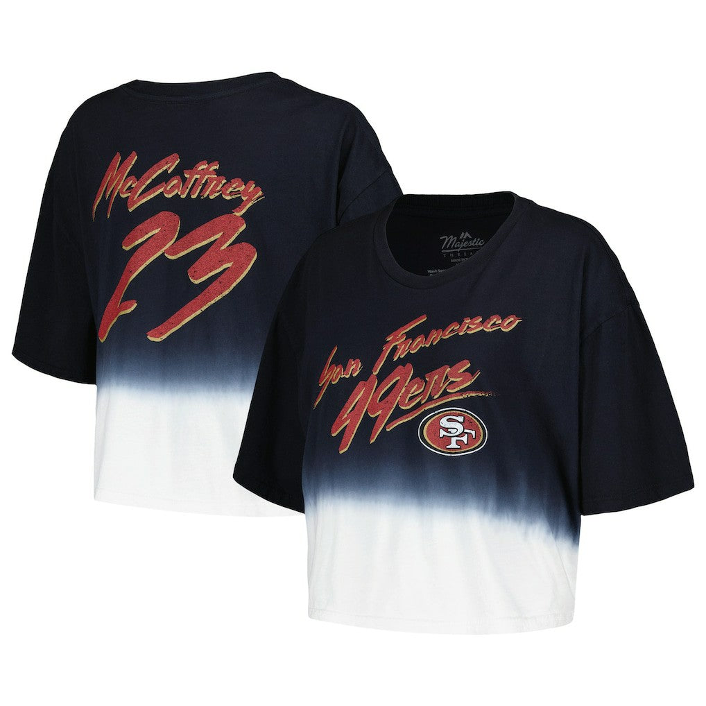Christian McCaffrey San Francisco 49ers Majestic Threads Women's Dip-Dye Player Name & Number Crop Top - Black/White - NFL