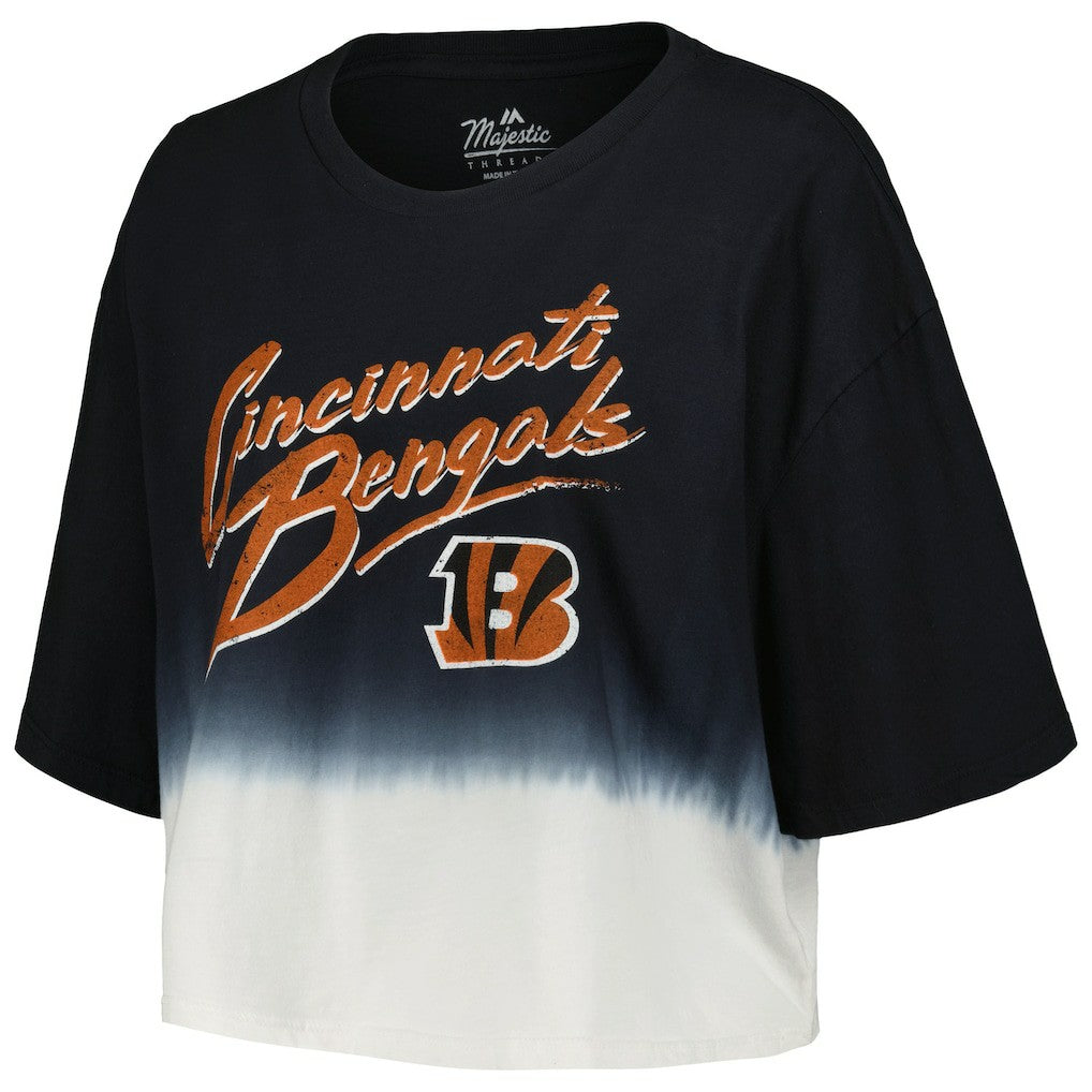 Joe Burrow Cincinnati Bengals Majestic Threads Women's Dip-Dye Player Name & Number Crop Top - Black/White - NFL