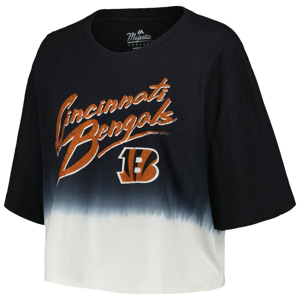 Joe Burrow Cincinnati Bengals Majestic Threads Women's Dip-Dye Player Name & Number Crop Top - Black/White - NFL