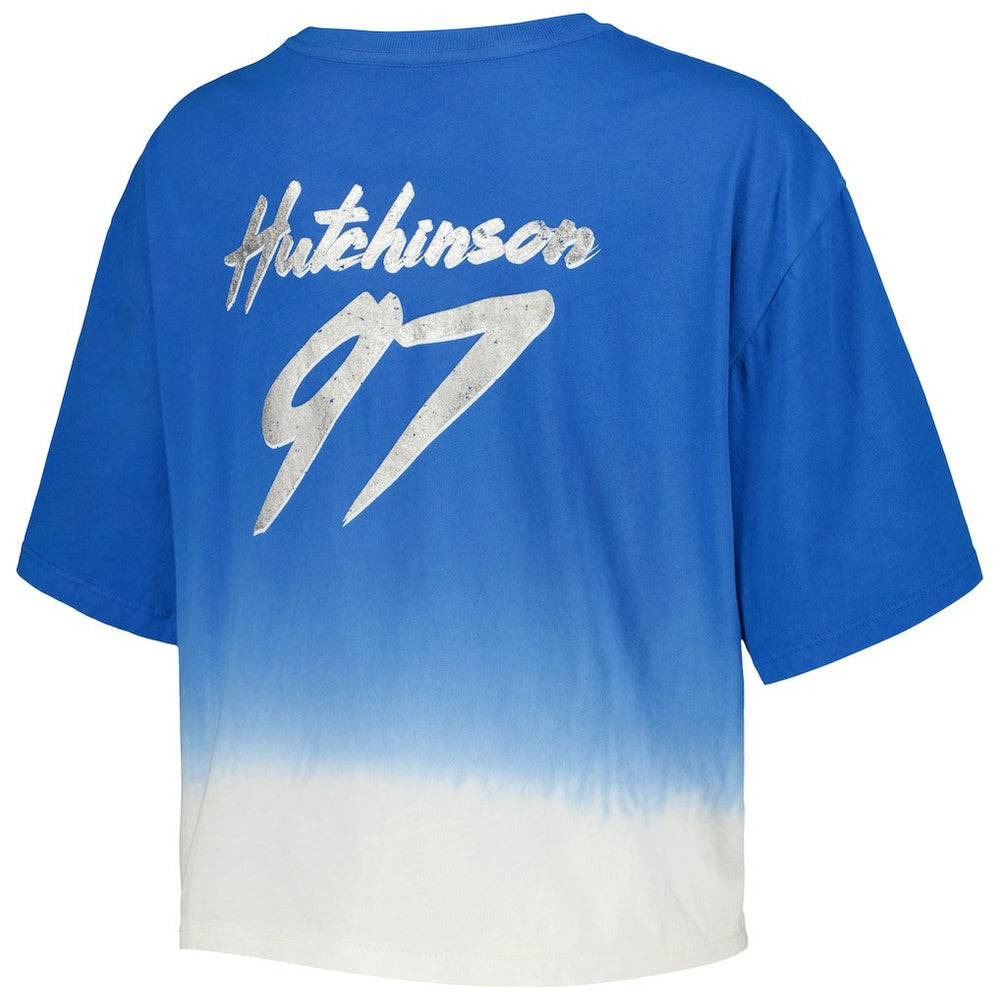 Aidan Hutchinson Detroit Lions Majestic Threads Women's Dip-Dye Player Name & Number Crop Top - Blue/White - NFL