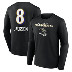 Lamar Jackson Baltimore Ravens Team Wordmark Long Sleeve T-Shirt - Black - NFL
