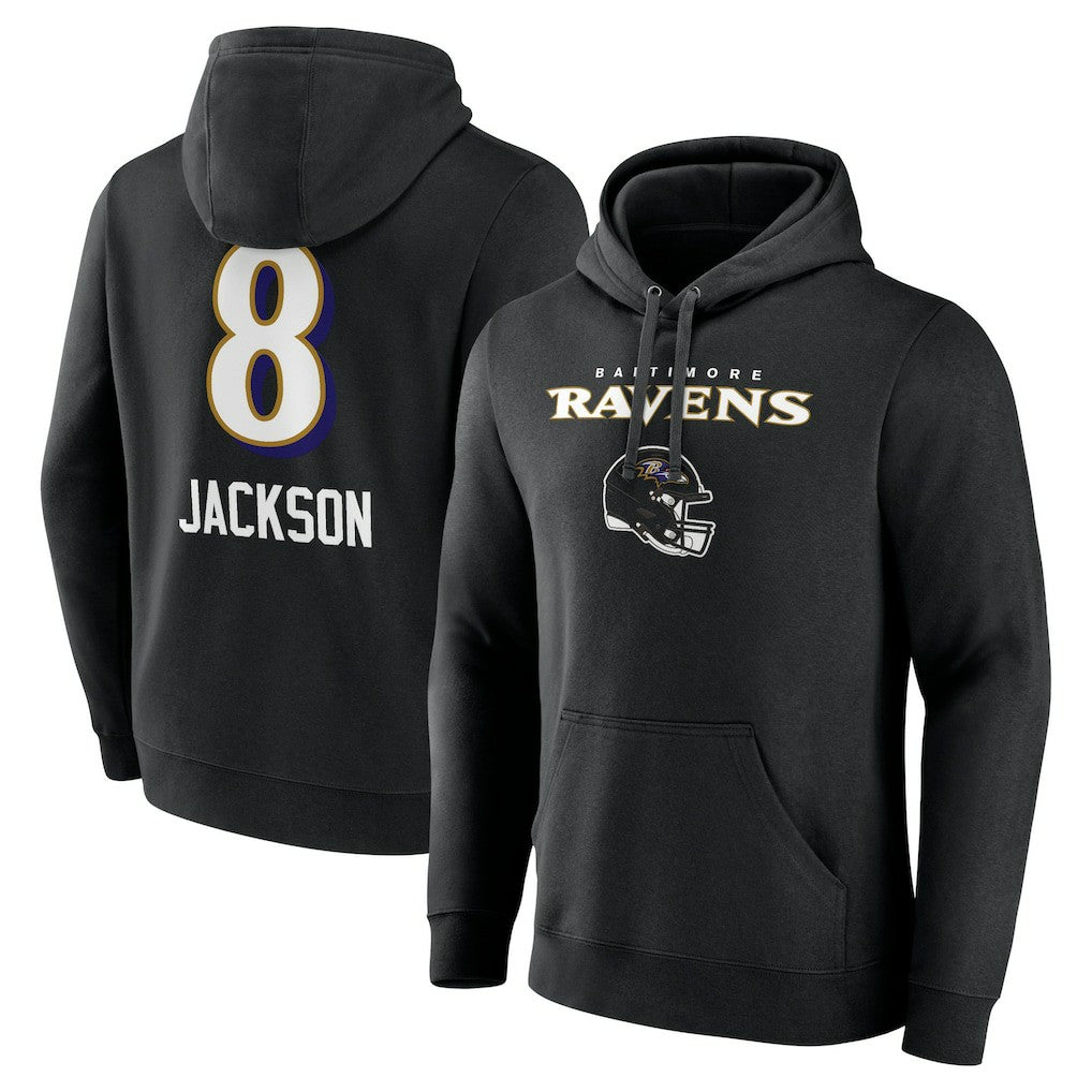 Lamar Jackson Baltimore Ravens Team Wordmark Pullover Hoodie - Black - NFL