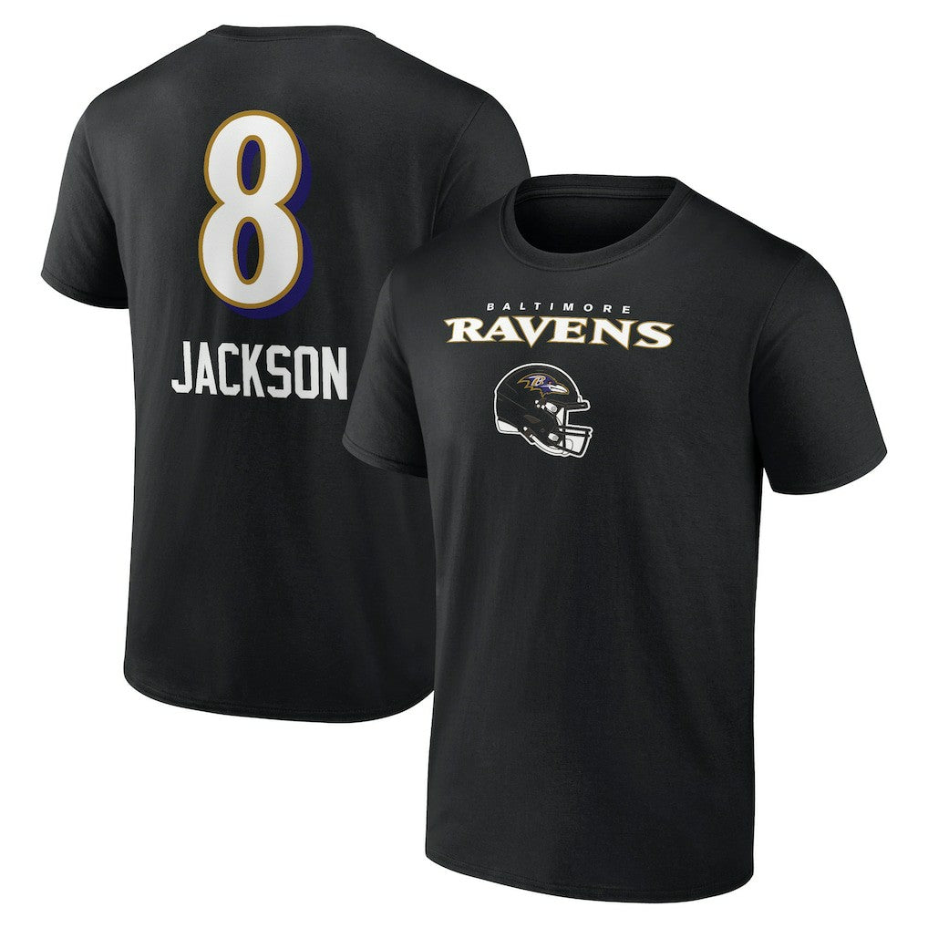 Lamar Jackson Baltimore Ravens Team Wordmark Name & Number T-Shirt - Black - NFL