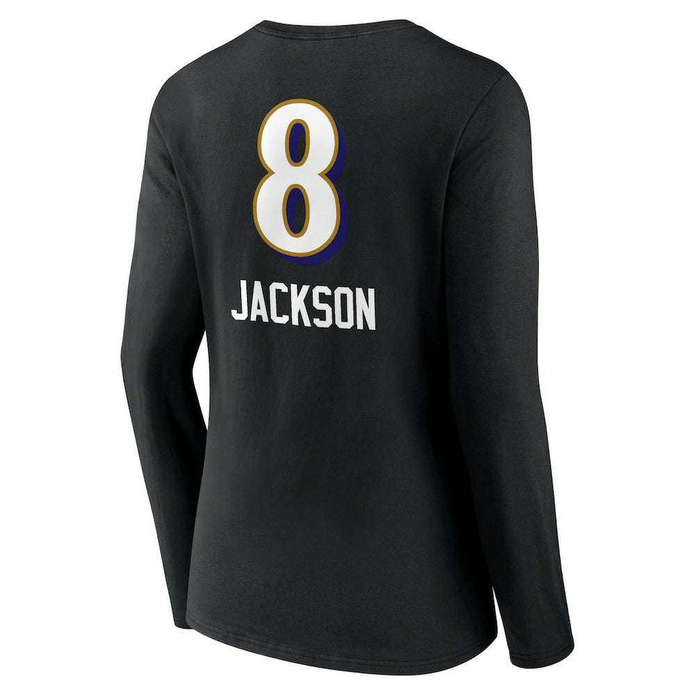 Lamar Jackson Baltimore Ravens Women's Team Wordmark Long Sleeve V-Neck T-Shirt - Black - NFL