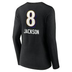 Lamar Jackson Baltimore Ravens Women's Team Wordmark Long Sleeve V-Neck T-Shirt - Black - NFL
