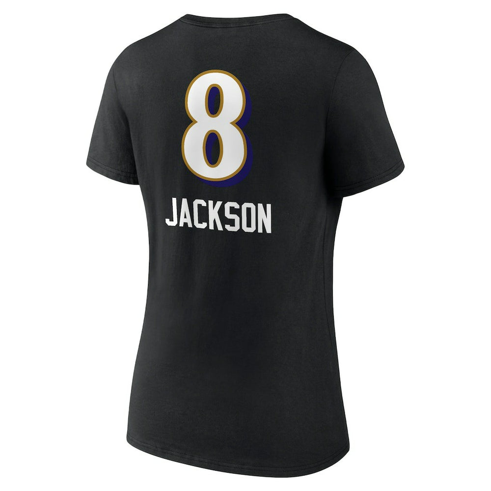 Lamar Jackson Baltimore Ravens Women's Team Wordmark Name & Number V-Neck T-Shirt - Black - NFL