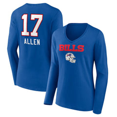 Josh Allen Buffalo Bills Women's Team Wordmark Long Sleeve V-Neck T-Shirt - Royal - NFL