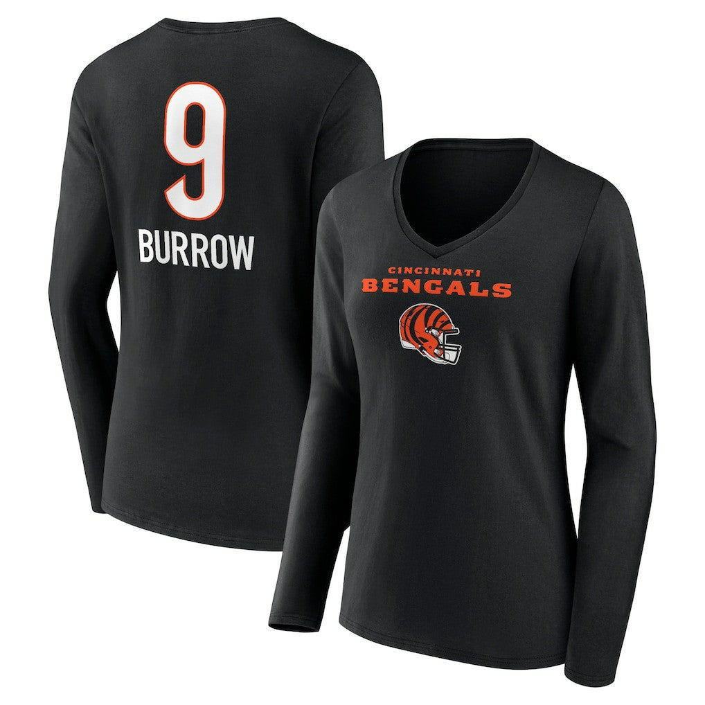 Joe Burrow Cincinnati Bengals Women's Team Wordmark Long Sleeve V-Neck T-Shirt - Black - NFL