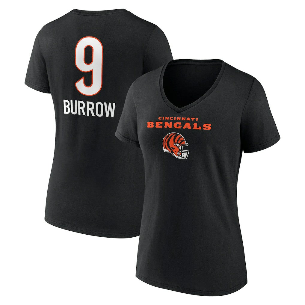 Joe Burrow Cincinnati Bengals Women's Team Wordmark Name & Number V-Neck T-Shirt - Black - NFL