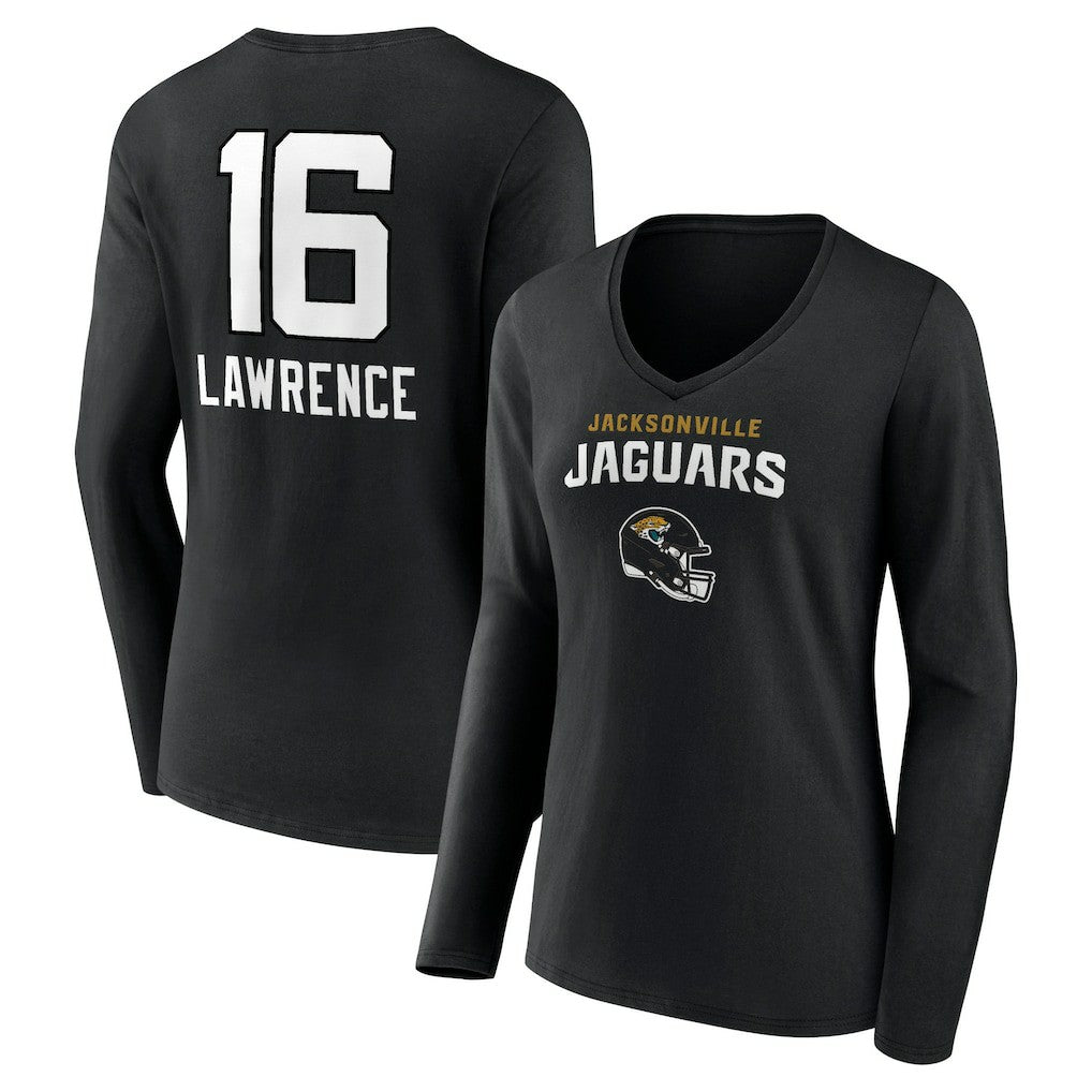 Trevor Lawrence Jacksonville Jaguars Women's Team Wordmark Long Sleeve V-Neck T-Shirt - Black - NFL