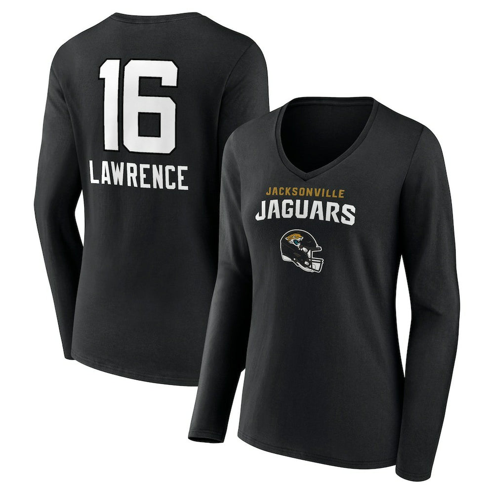 Trevor Lawrence Jacksonville Jaguars Women's Team Wordmark Long Sleeve V-Neck T-Shirt - Black - NFL