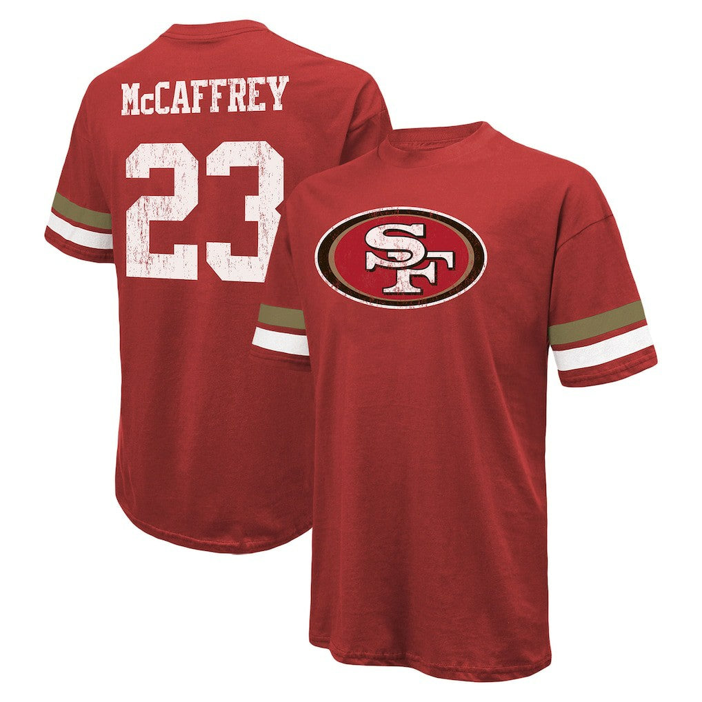 Christian McCaffrey San Francisco 49ers Majestic Threads Name & Number Oversized Fit T-Shirt - Scarlet - NFL
