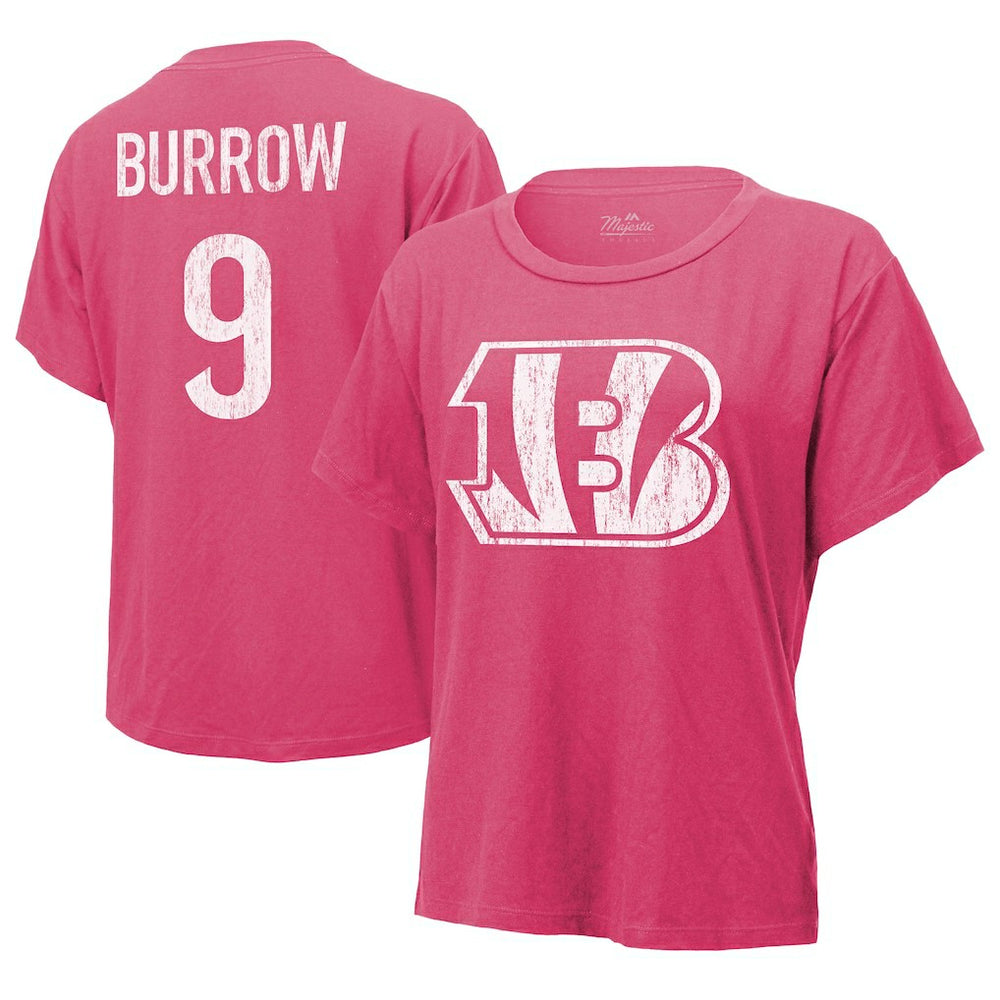 Joe Burrow Cincinnati Bengals Majestic Threads Women's Name & Number T-Shirt - Pink - NFL