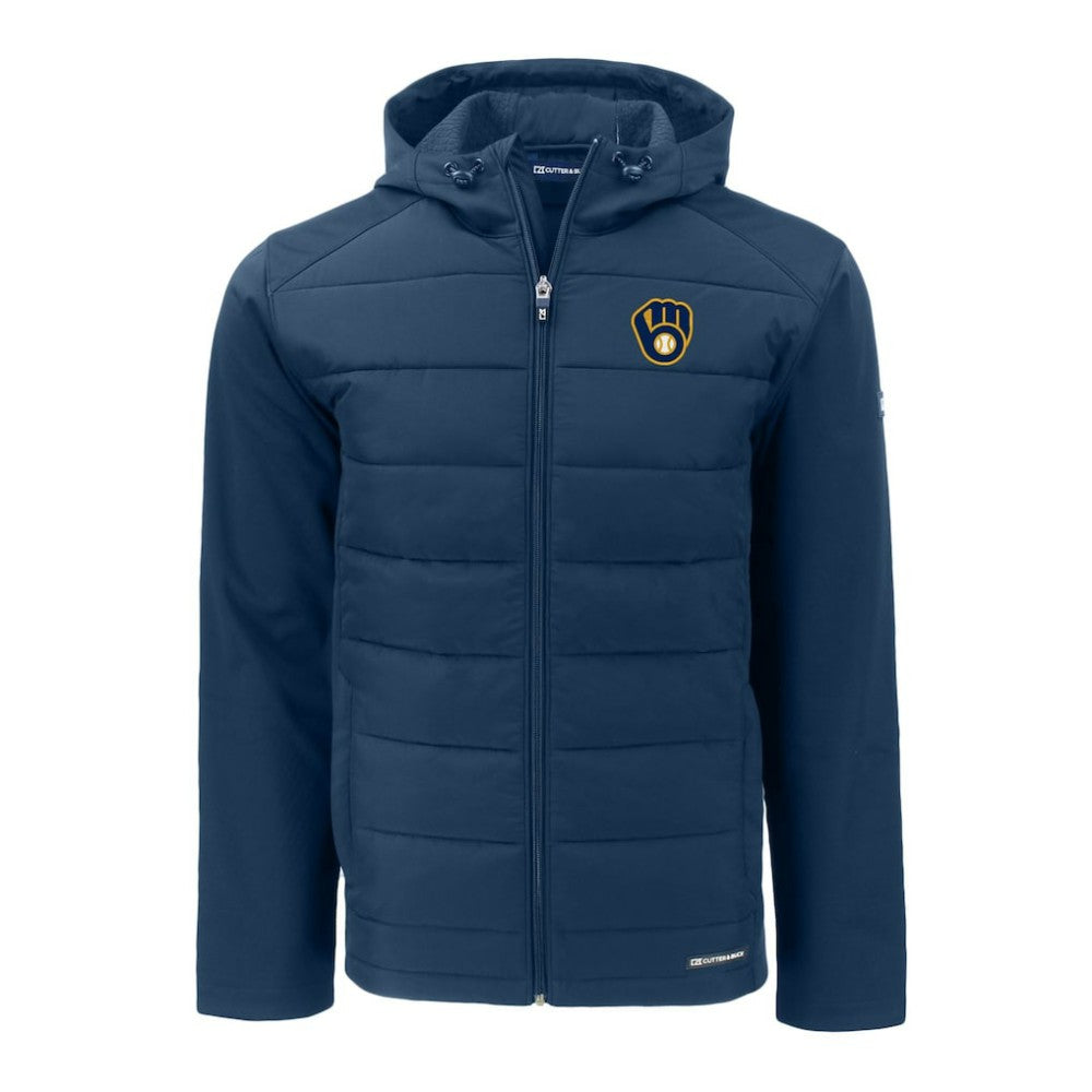 Milwaukee Brewers Cutter & Buck Big & Tall Evoke Hybrid Eco Softshell Recycled Full-Zip Hoodie Outlet