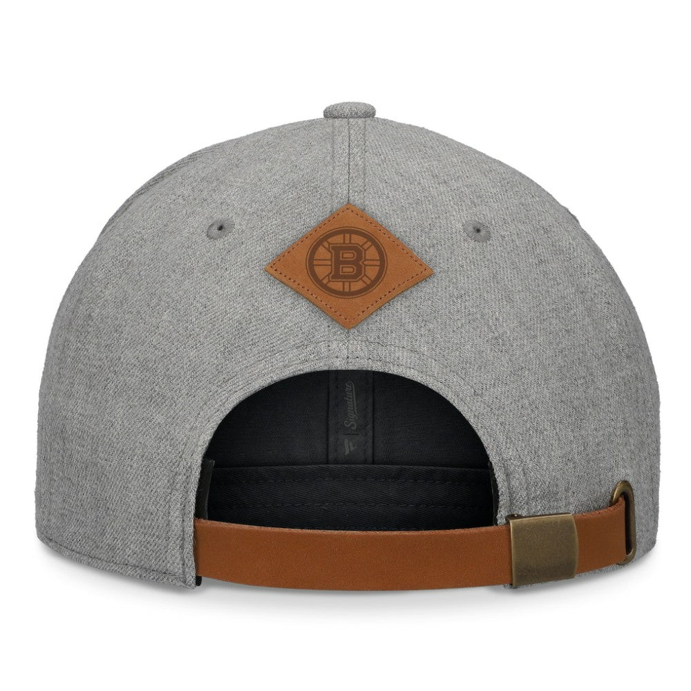 Boston Bruins Fanatics Elements A-Frame Leather Strapback Hat - Heather Gray | Fanatics on sale