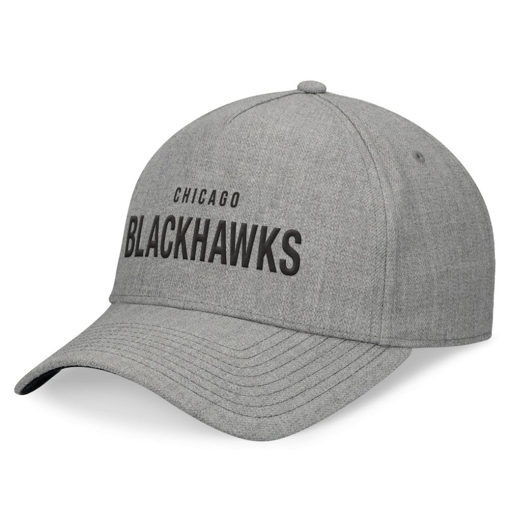 Chicago Blackhawks Fanatics Elements A-Frame Leather Strapback Hat - Heather Gray | Fanatics near me