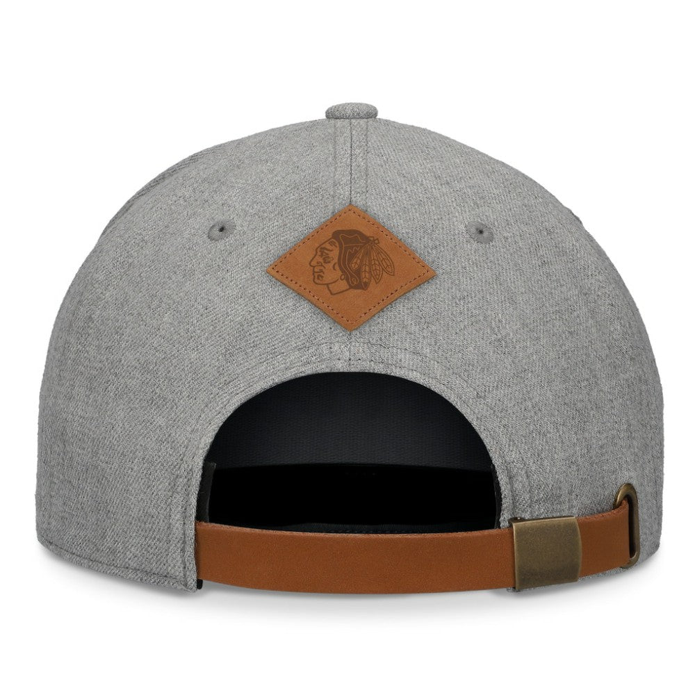 Chicago Blackhawks Fanatics Elements A-Frame Leather Strapback Hat - Heather Gray | Fanatics near me