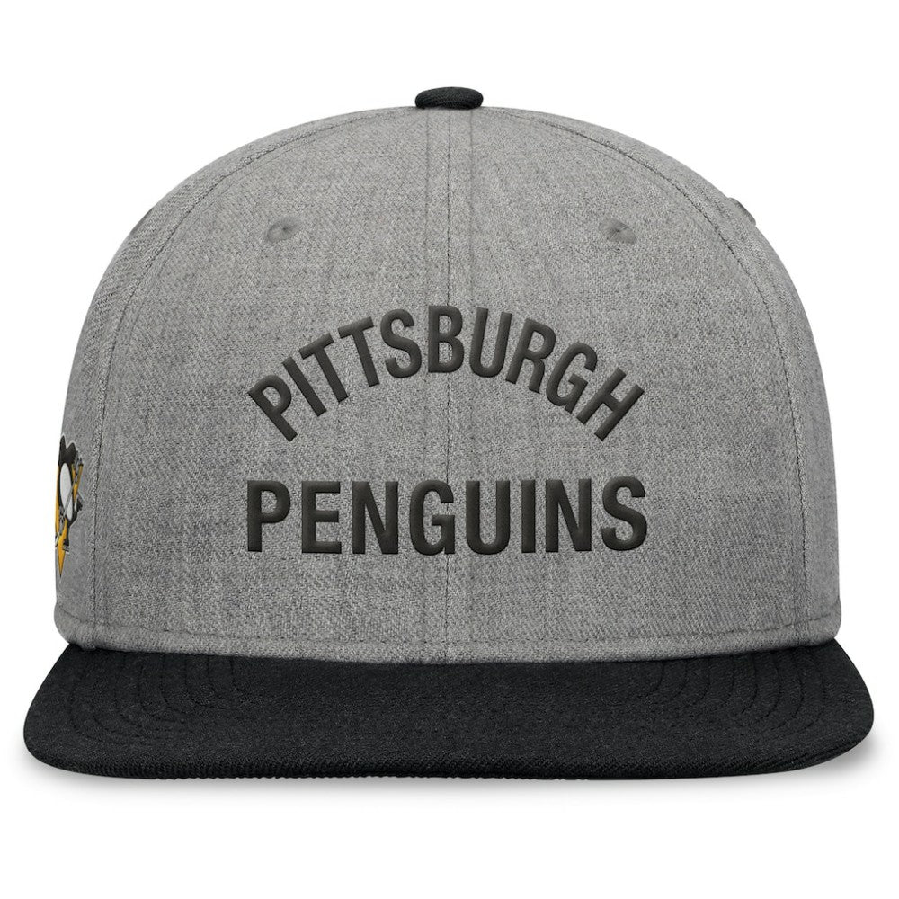 Pittsburgh Penguins Fanatics Elements Flat Brim Leather Strapback Hat - Heather Gray | Fanatics discount