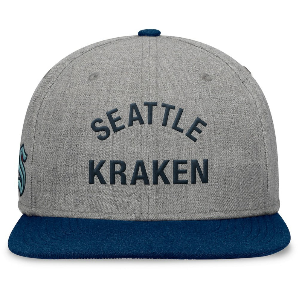 Seattle Kraken Fanatics Elements Flat Brim Leather Strapback Hat - Heather Gray | Fanatics Lifestyle