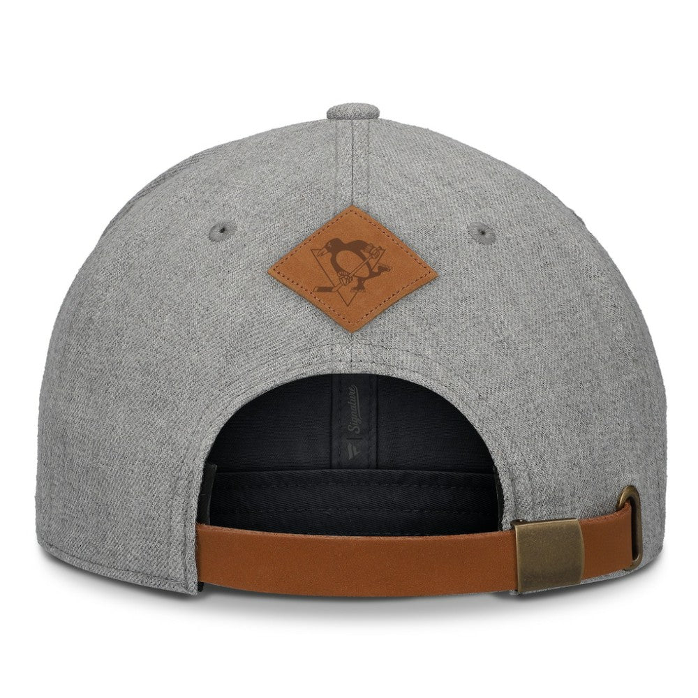Pittsburgh Penguins Fanatics Elements A-Frame Leather Strapback Hat - Heather Gray | Fanatics on sale