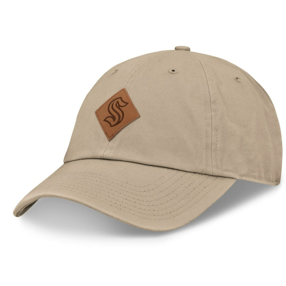Seattle Kraken Fanatics Elements Unstructured Patch Leather Strapback Hat - Khaki | Fanatics Clearance