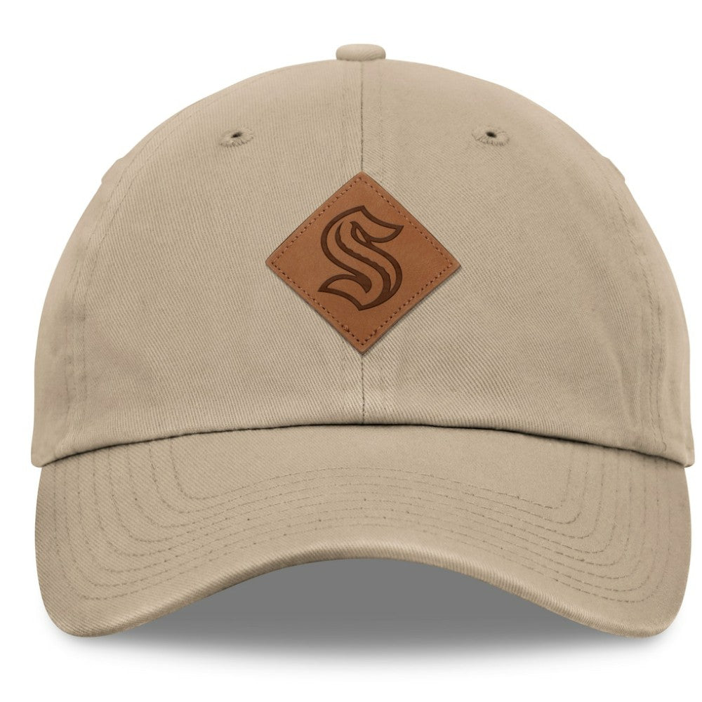Seattle Kraken Fanatics Elements Unstructured Patch Leather Strapback Hat - Khaki | Fanatics Clearance