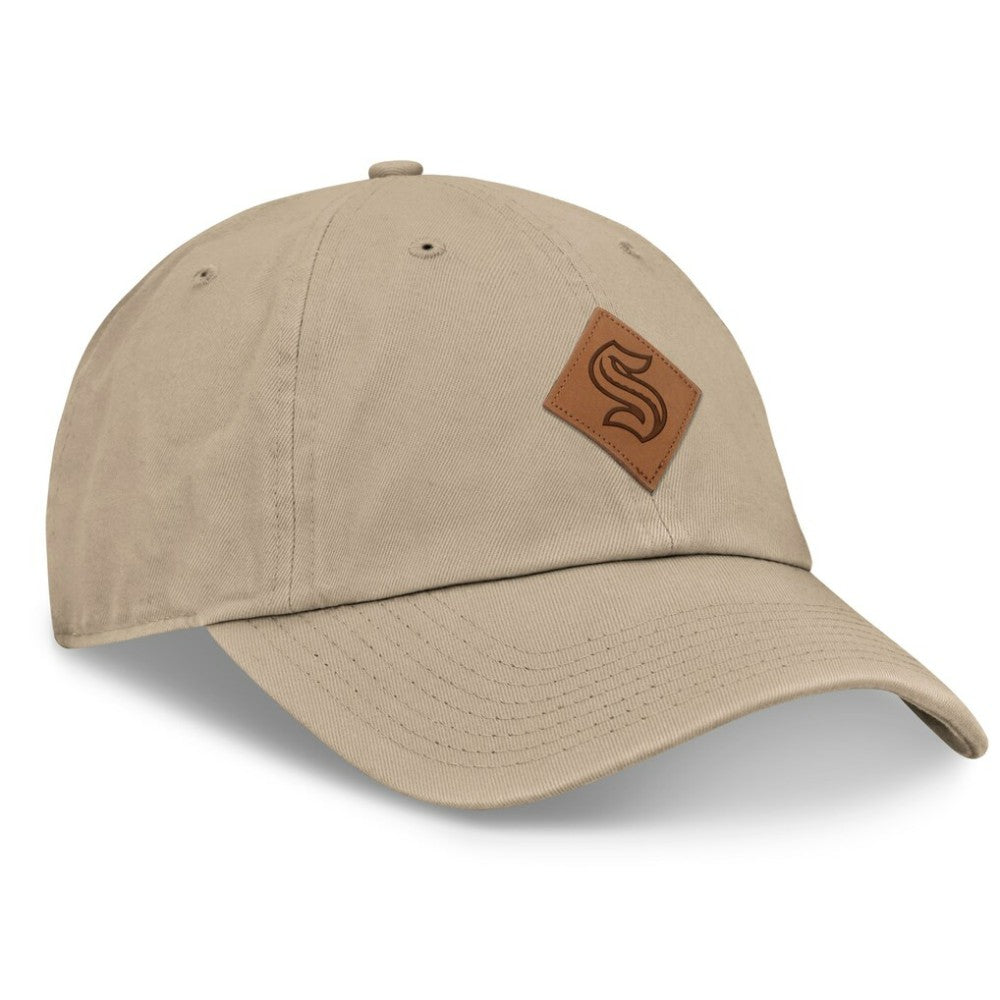 Seattle Kraken Fanatics Elements Unstructured Patch Leather Strapback Hat - Khaki | Fanatics Clearance