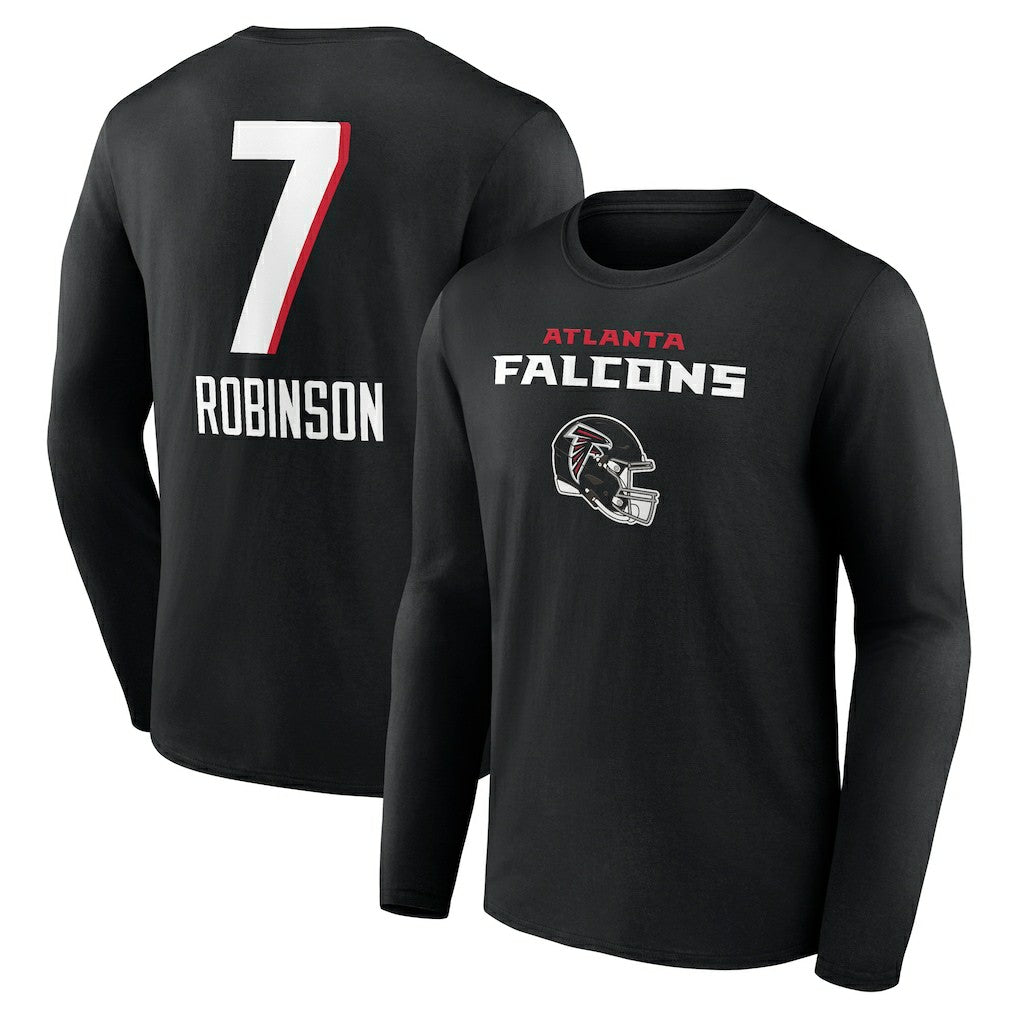 Bijan Robinson Atlanta Falcons Team Wordmark Name & Number Long Sleeve T-Shirt - Black - NFL