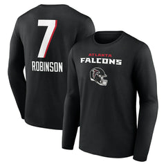 Bijan Robinson Atlanta Falcons Team Wordmark Name & Number Long Sleeve T-Shirt - Black - NFL