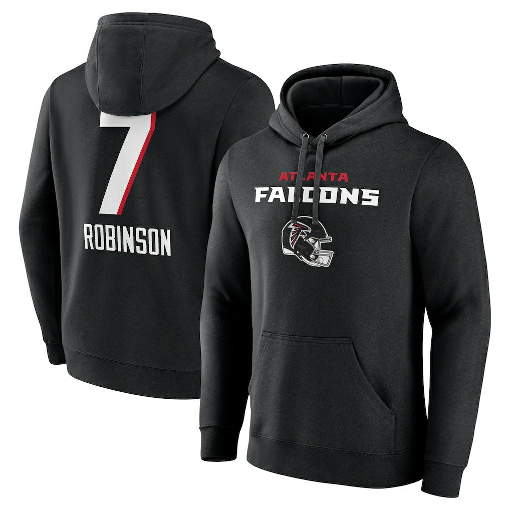 Bijan Robinson Atlanta Falcons Team Wordmark Name & Number Pullover Hoodie - Black - NFL