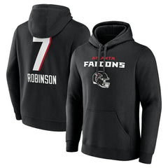 Bijan Robinson Atlanta Falcons Team Wordmark Name & Number Pullover Hoodie - Black - NFL