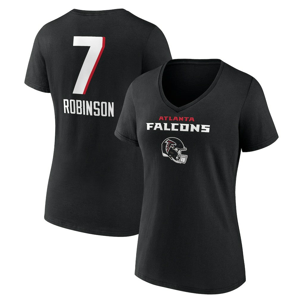 Bijan Robinson Atlanta Falcons Women's Team Wordmark Name & Number V-Neck T-Shirt - Black - NFL
