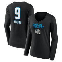 Bryce Young Carolina Panthers Women's Team Wordmark Name & Number Long Sleeve V-Neck T-Shirt - Black - NFL