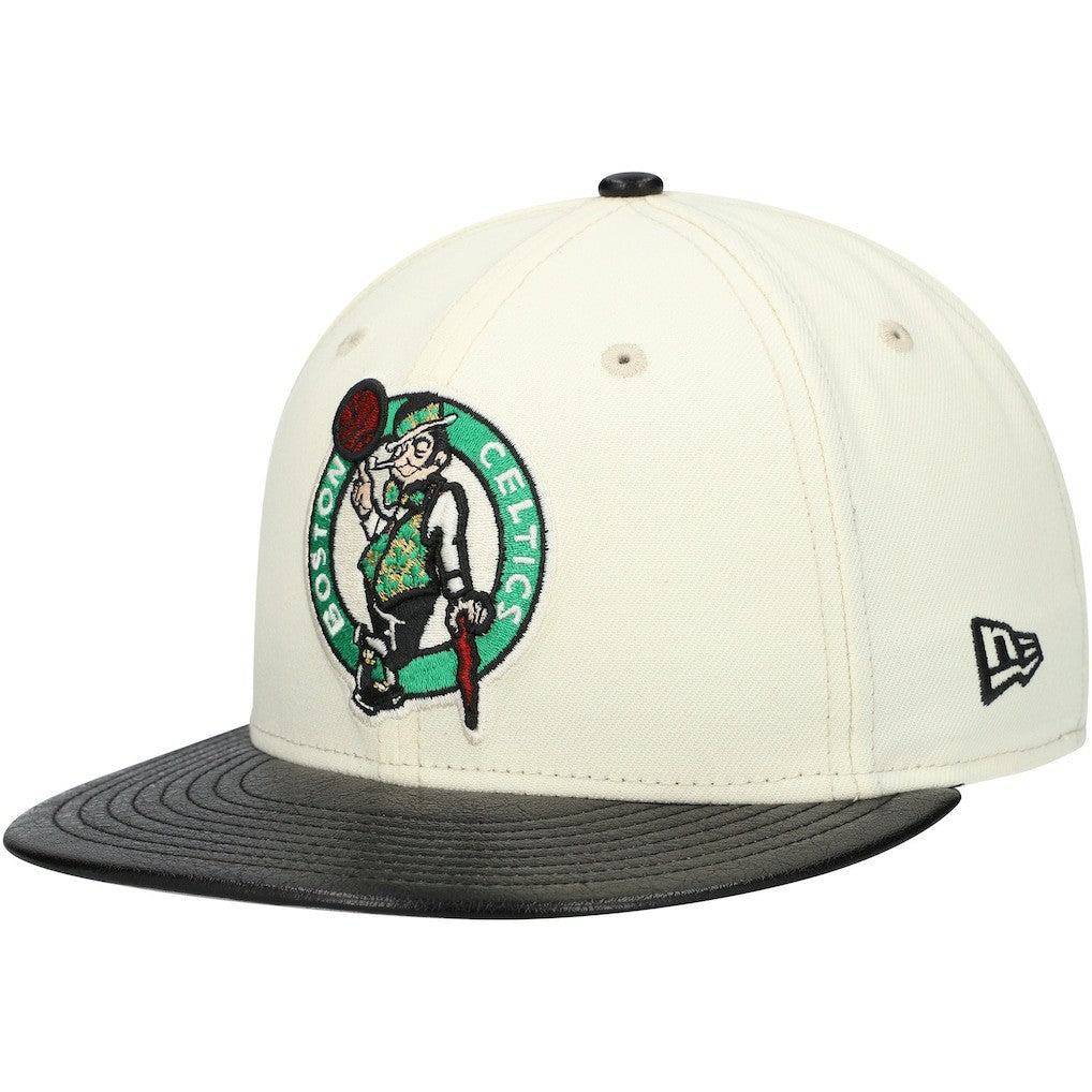 New Era Boston Celtics Faux Leather Visor Two-Tone 59FIFTY Fitted Hat White/Black