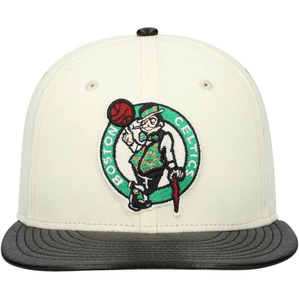 New Era Boston Celtics Faux Leather Visor Two-Tone 59FIFTY Fitted Hat White/Black