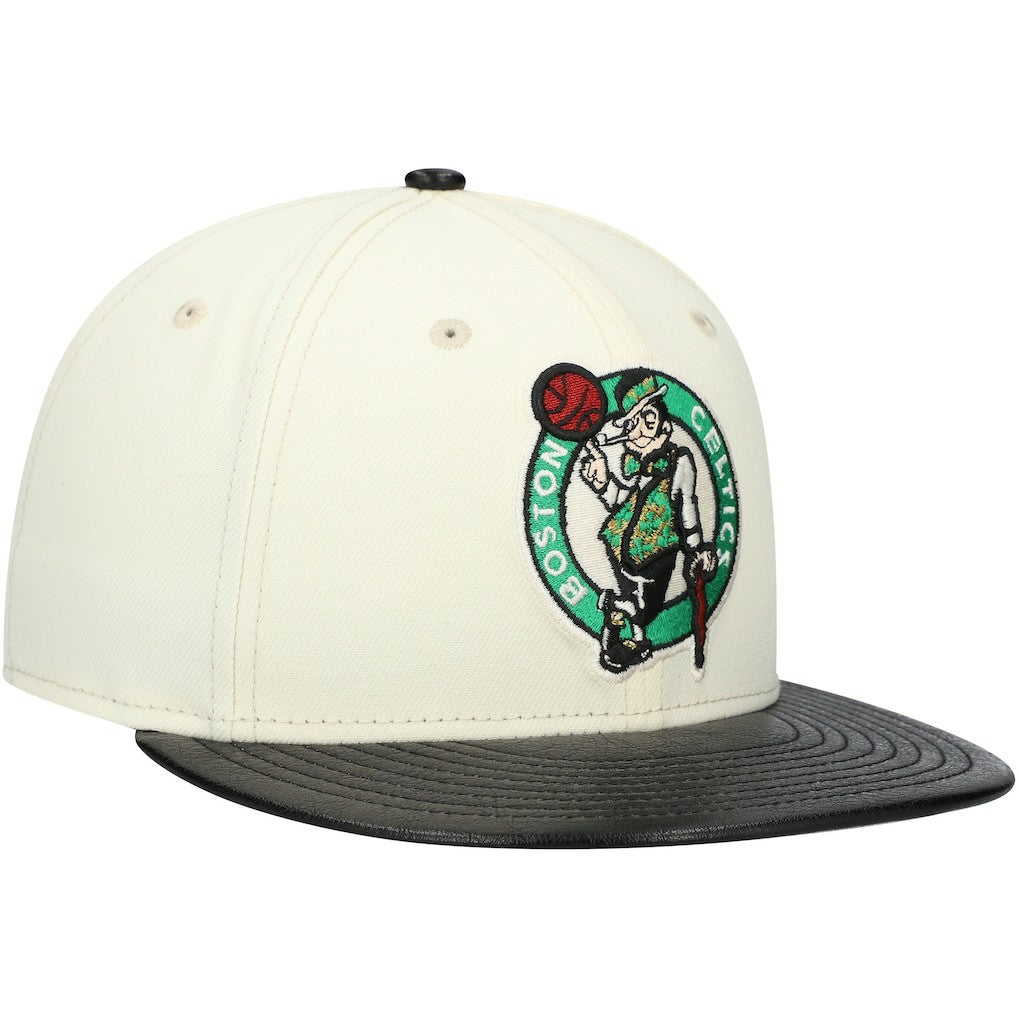 New Era Boston Celtics Faux Leather Visor Two-Tone 59FIFTY Fitted Hat White/Black