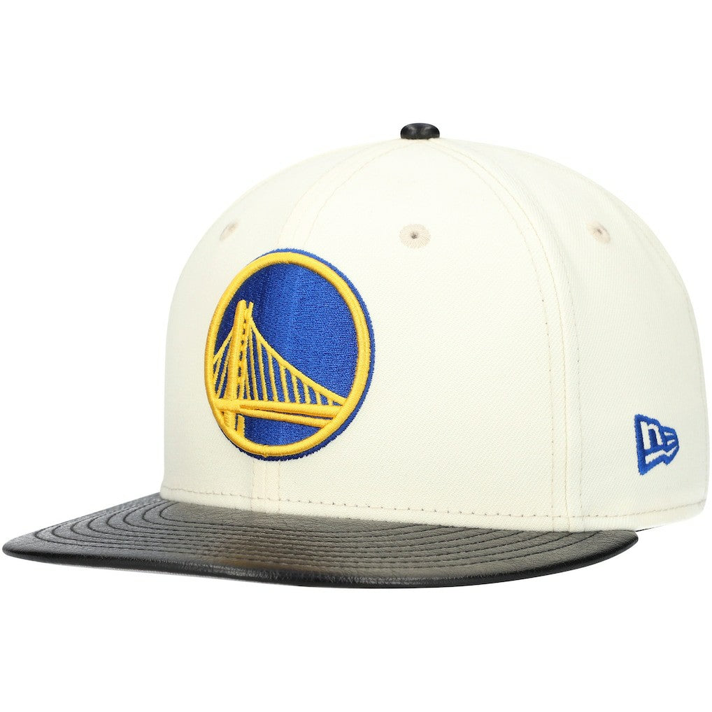 New Era Golden State Warriors Faux Leather Visor Two-Tone 59FIFTY Fitted Hat White/Black