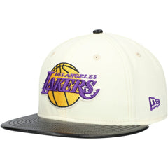 New Era Los Angeles Lakers Faux Leather Visor Two-Tone 59FIFTY Fitted Hat White/Black