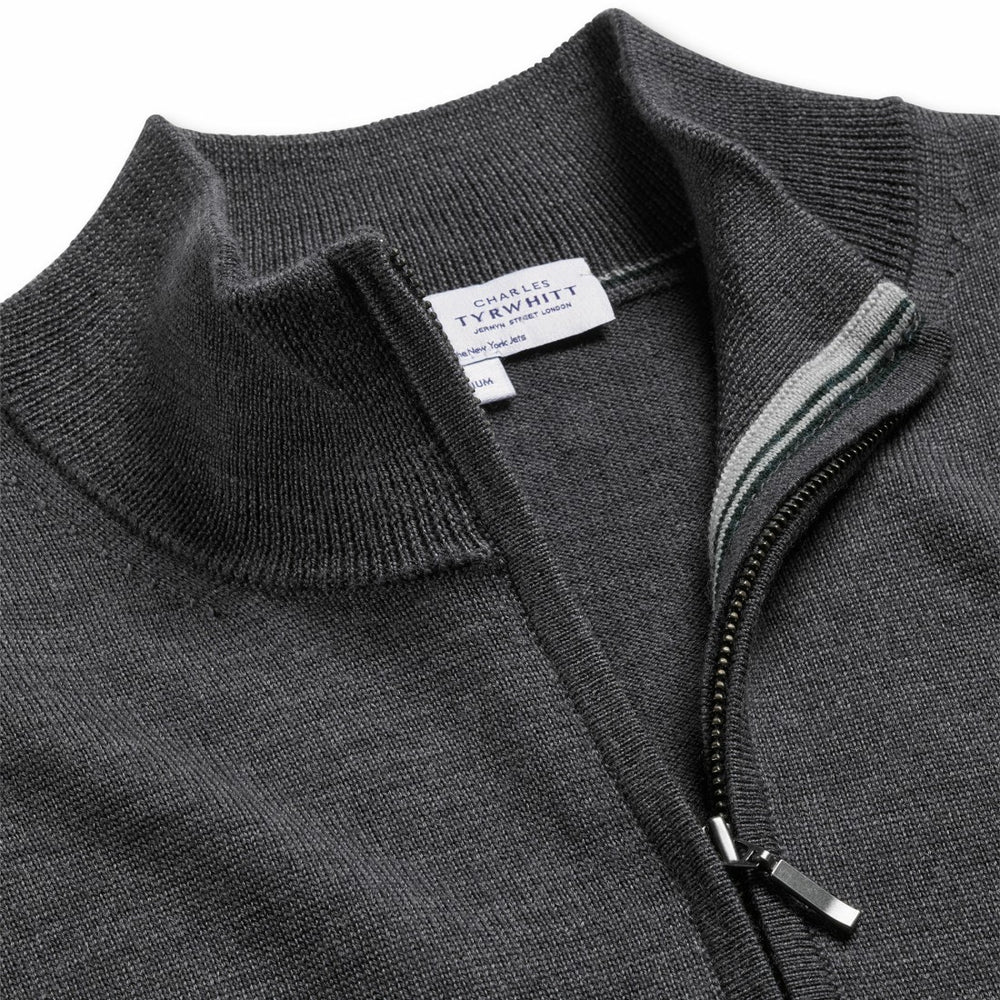 New York Jets Charles Tyrwhitt Merino Quarter-Zip Pullover Sweater - Gray - NFL