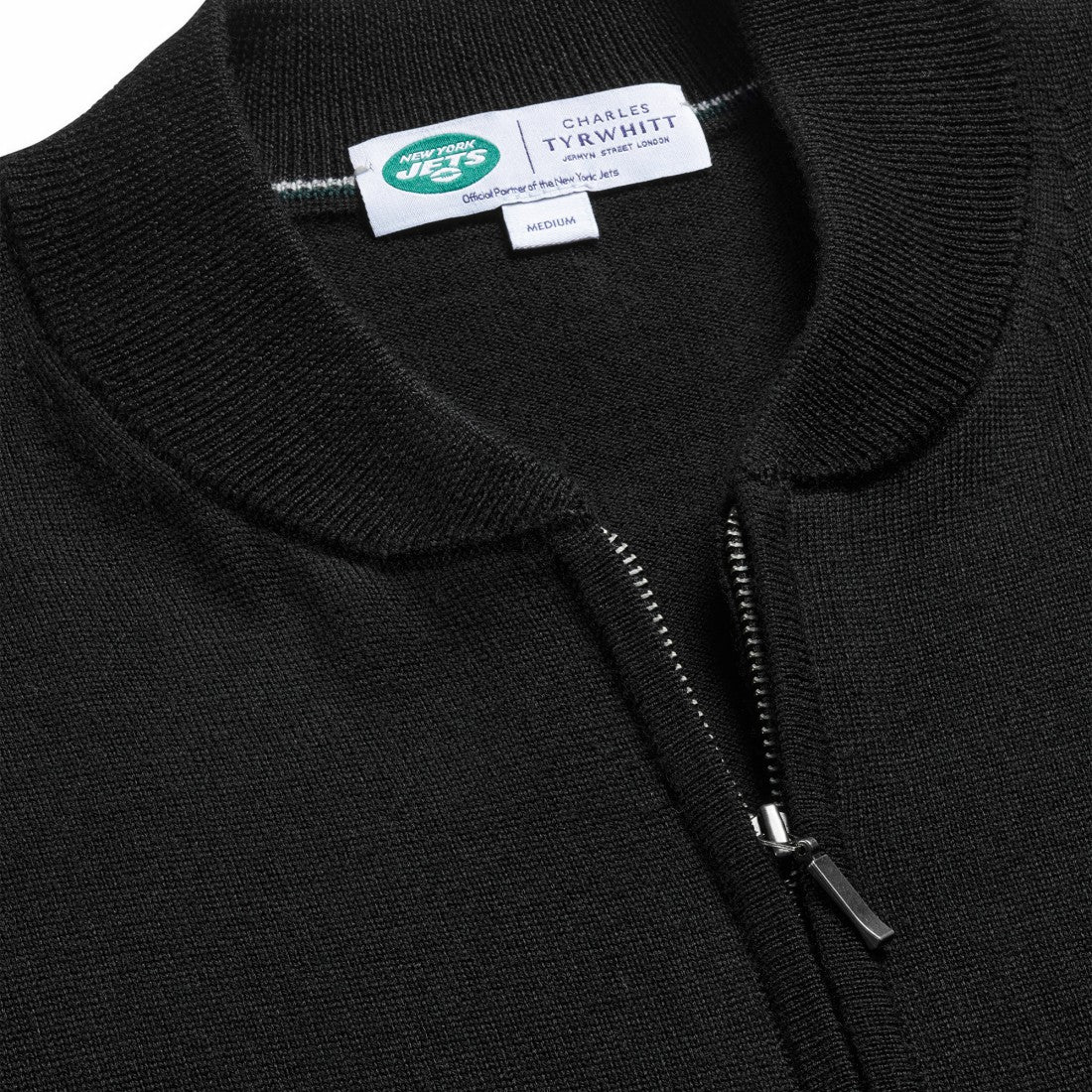New York Jets Charles Tyrwhitt Merino Full-Zip Sweater - Black - NFL