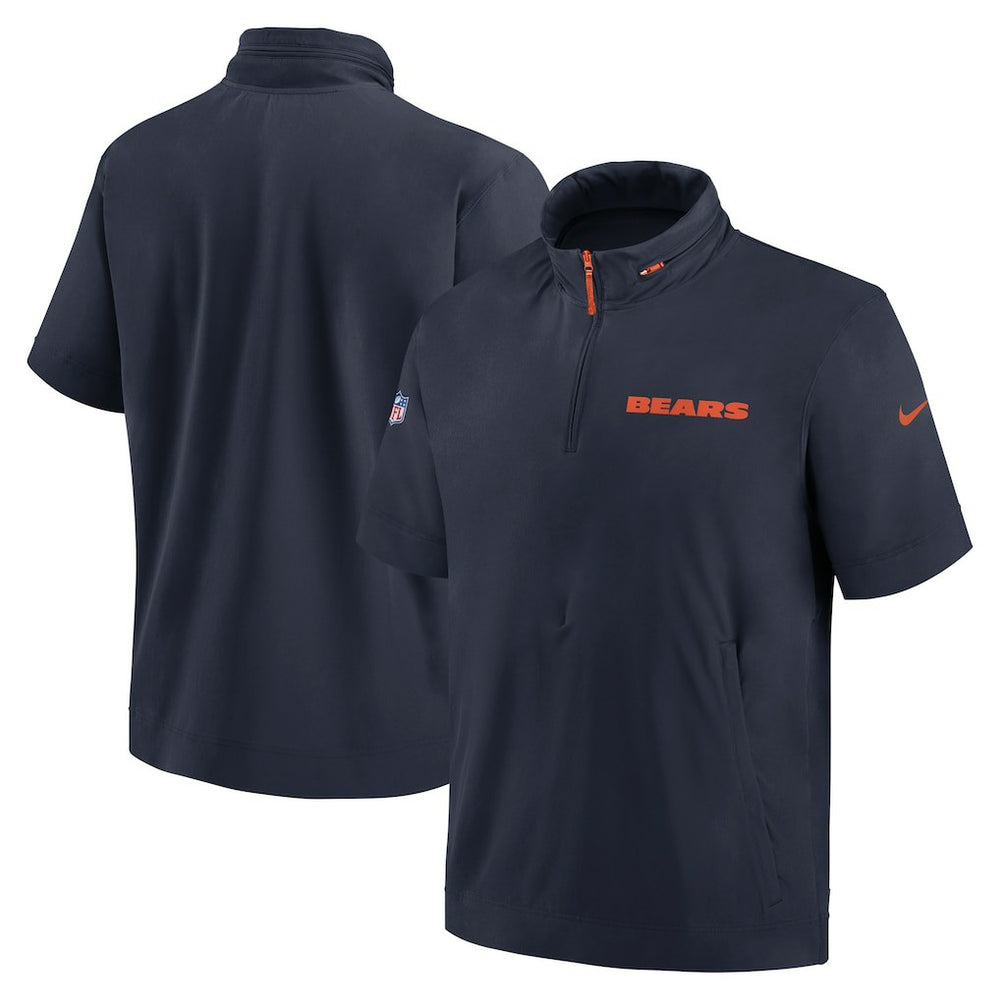 Chicago Bears 2024 Sideline Coach Short Sleeve Half-Zip Hoodie Jacket - Navy - Nike