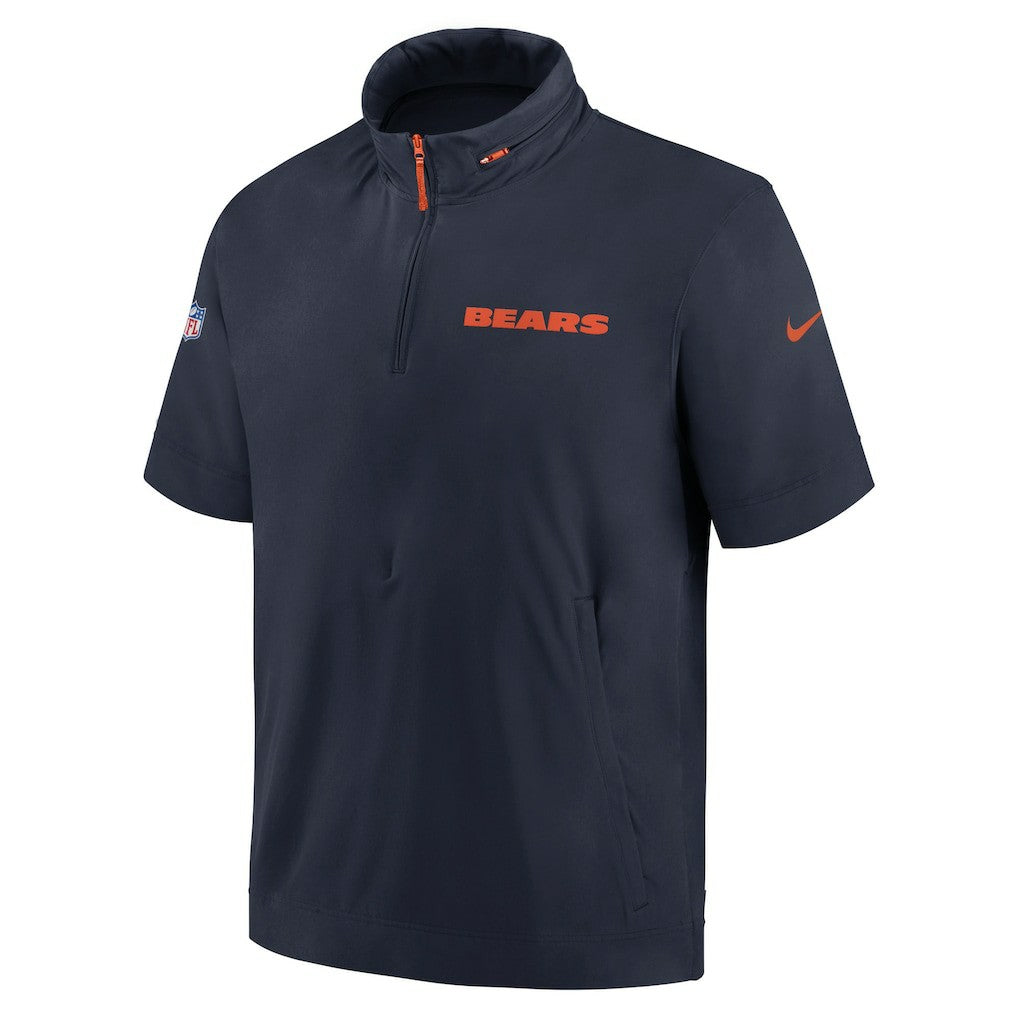 Chicago Bears 2024 Sideline Coach Short Sleeve Half-Zip Hoodie Jacket - Navy - Nike