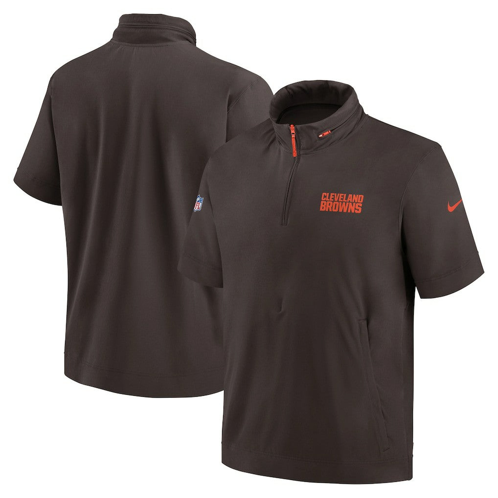 Cleveland Browns 2024 Sideline Coach Short Sleeve Half-Zip Hoodie Jacket - Brown - Nike