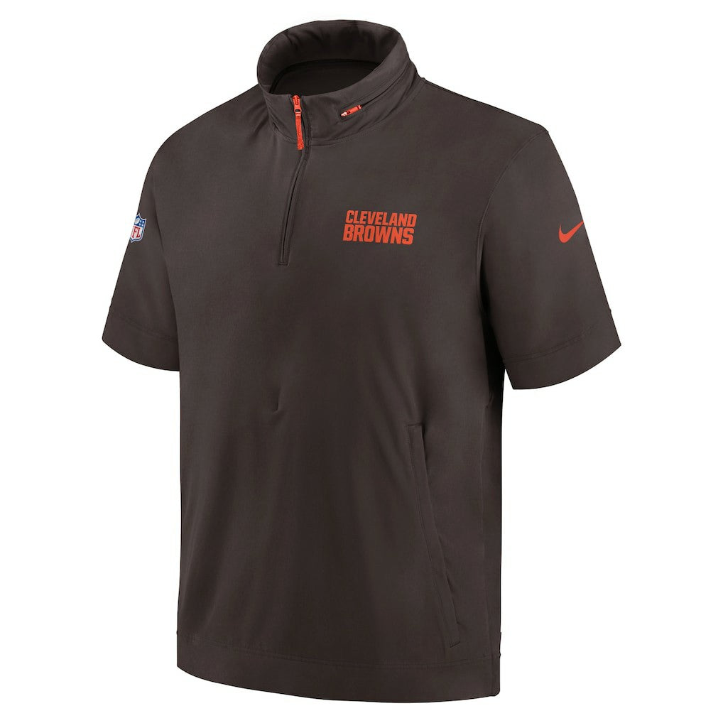 Cleveland Browns 2024 Sideline Coach Short Sleeve Half-Zip Hoodie Jacket - Brown - Nike