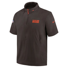 Cleveland Browns 2024 Sideline Coach Short Sleeve Half-Zip Hoodie Jacket - Brown - Nike