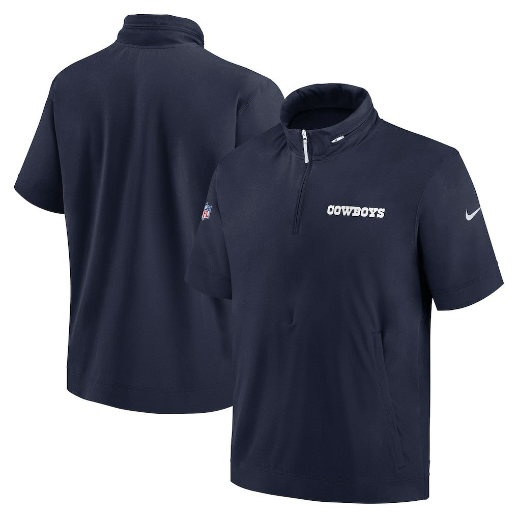 Dallas Cowboys 2024 Sideline Coach Short Sleeve Half-Zip Hoodie Jacket - Navy - Nike